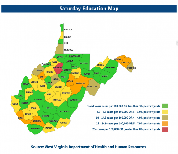 Marshall County ‘Gold’ in Latest W.Va. Department of Education COVID-19 Map